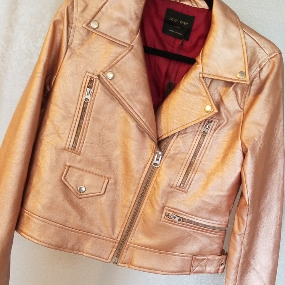 Metallic blush leather jacket
